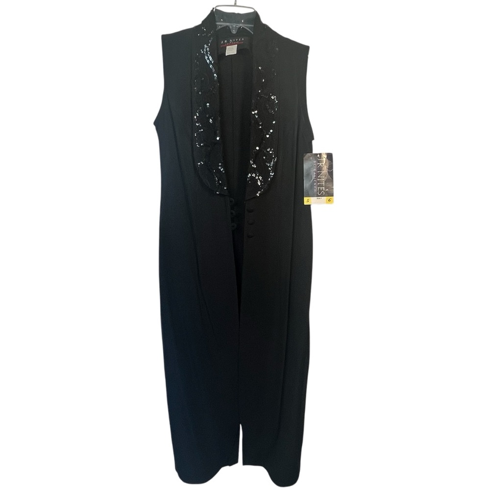 JR Nites Long Tuxedo Vest Black Sequined Collar Sz 5 / 6 NWT